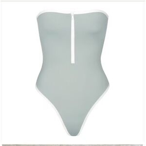 SKIMS Sporty Zipper Swim Strapless‎ One Piece Pacific Blue 3X Plus Size NWT